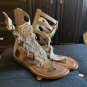 Carlos Santana barely worn bohemian style sandals in a stone color